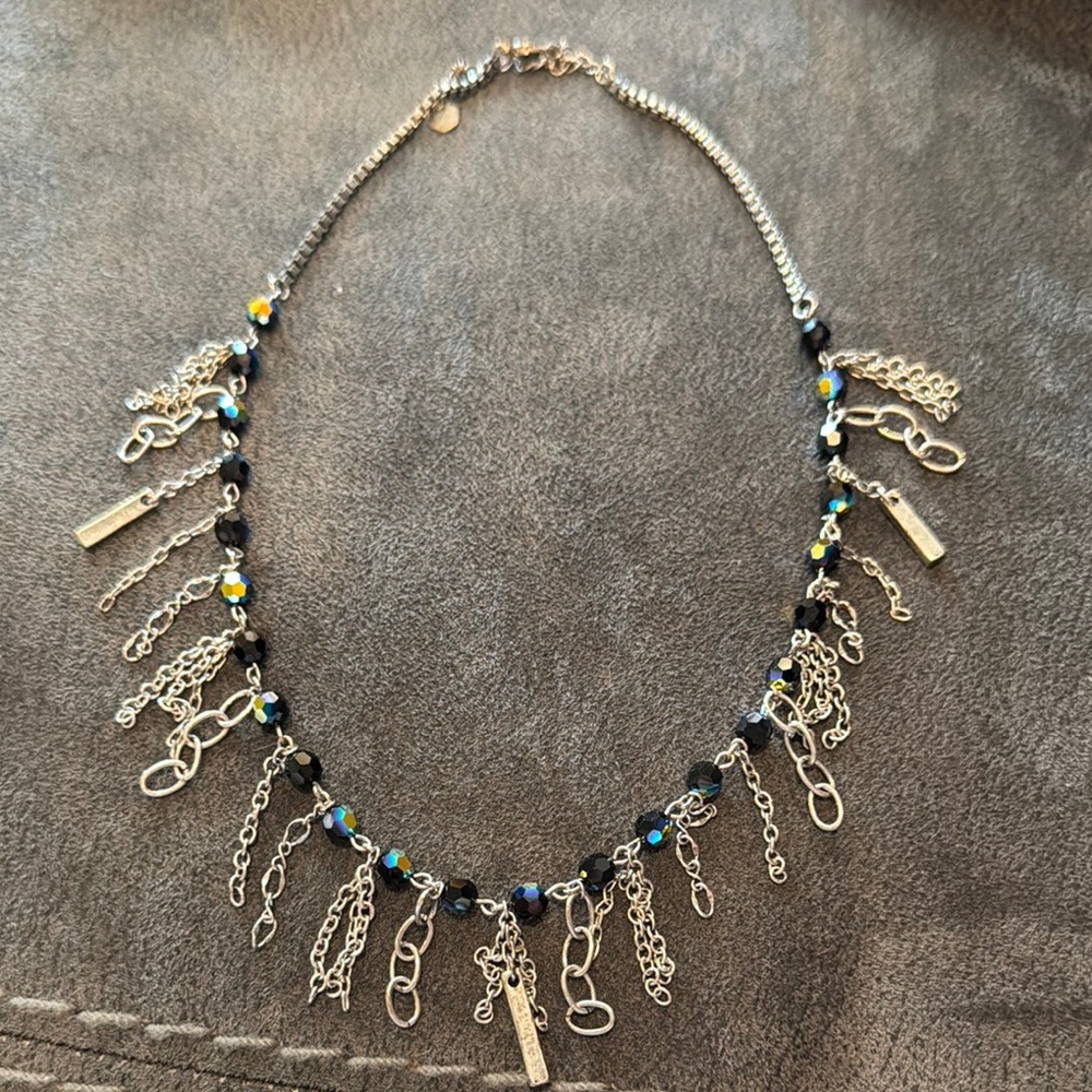 Touchstone Crystal Silver and Black Necklace with Cascading Charms